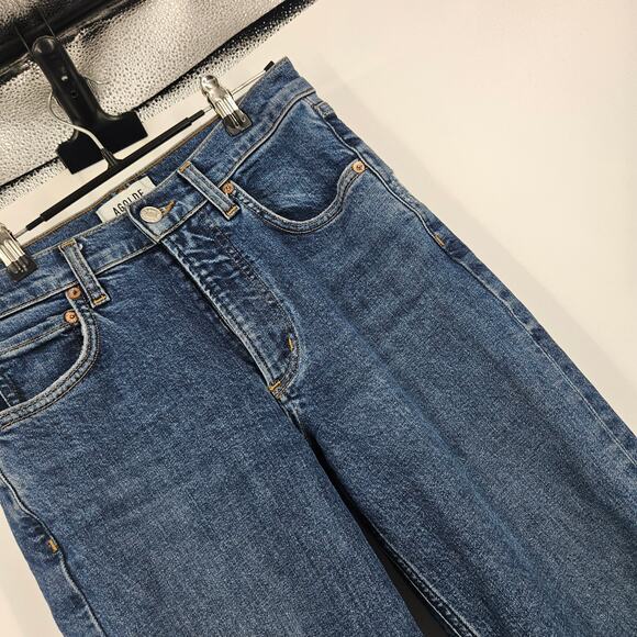 Agolde Kye Jeans Blue Mid Rise Medium Wash Straight Leg Crop Denim Size 23 - Picture 3 of 9